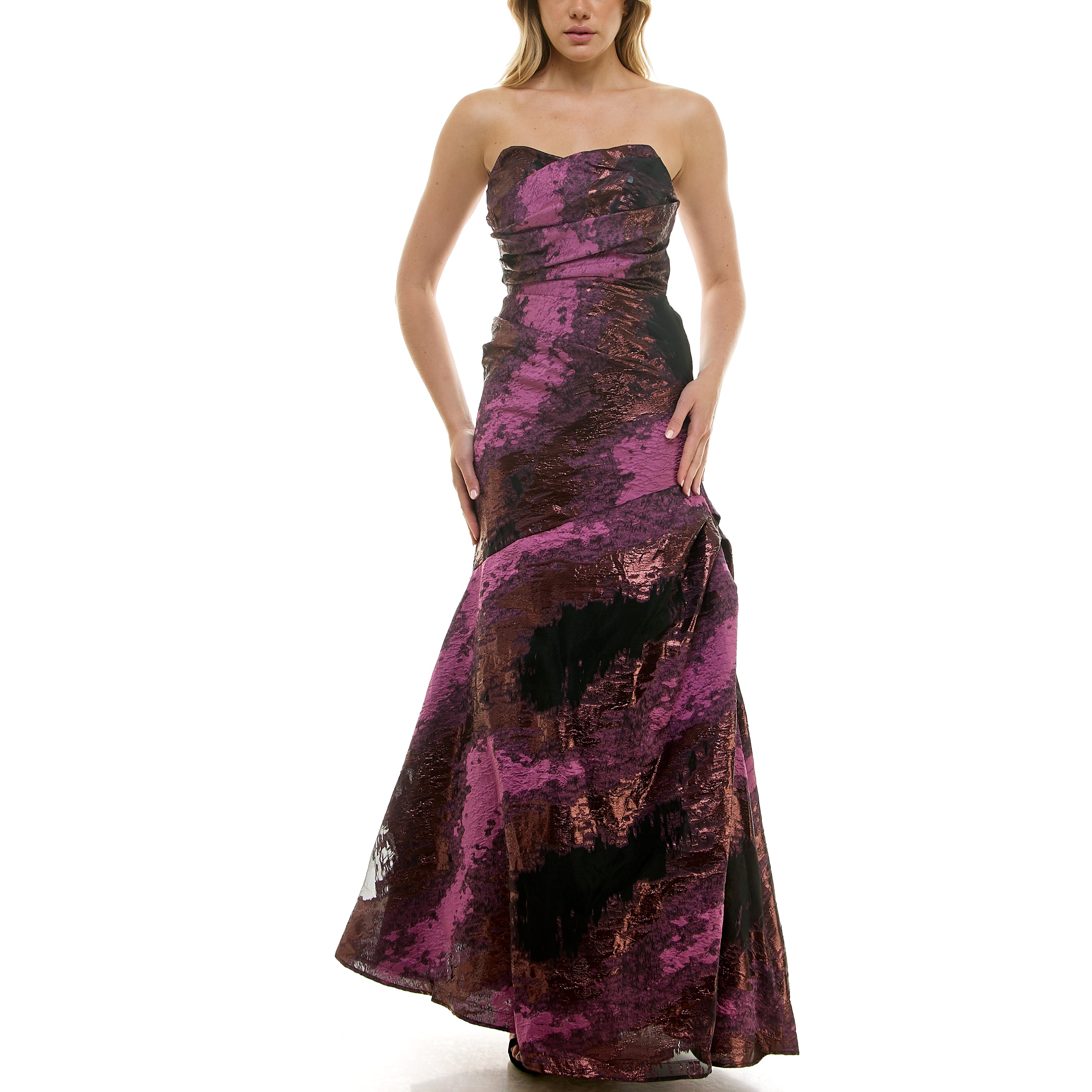 Taylor Strapless Metallic Jacquard Gown Kelly Grace Brands